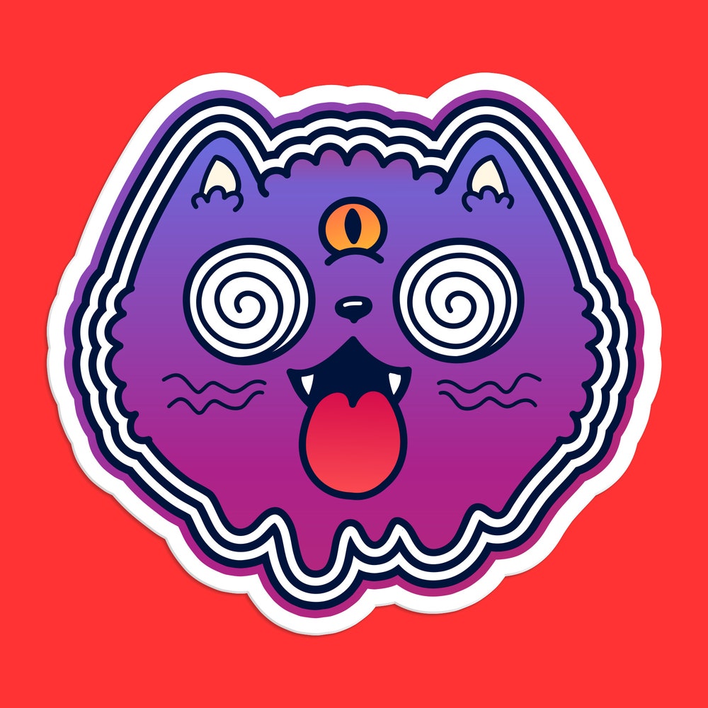 DOPASTICKER Trippy Cat Sticker, Psychedelic Cat, Hypnotized Cat Face ...