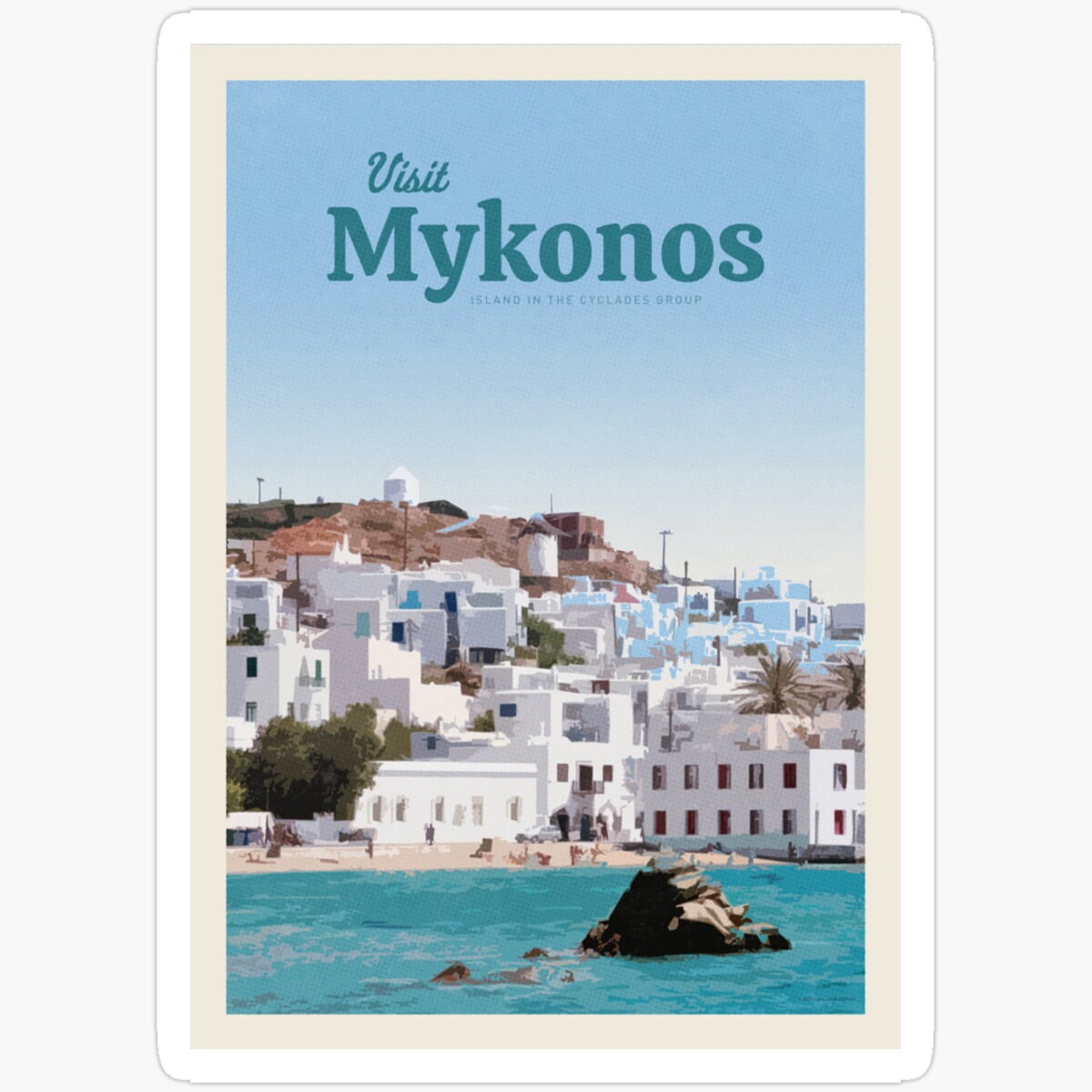 Mykonos Waterproof Vinyl Decal - 5 Inch Bumper Sticker For Car, Laptop, Window, Outdoor Use 3 thumbnail image