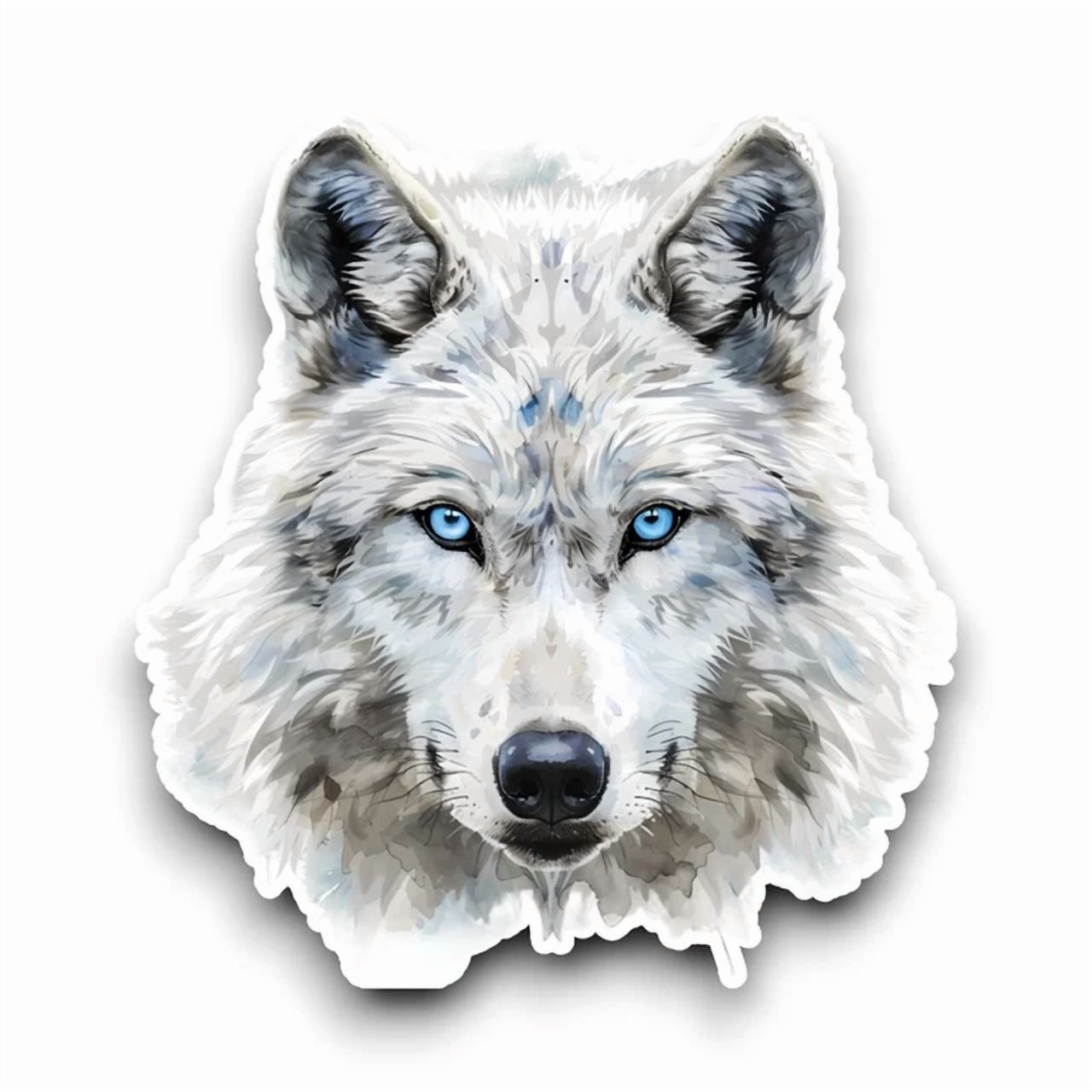 DOPASTICKER White Arctic Wolf With Blue Eyes Watercolour Animal Sticker ...