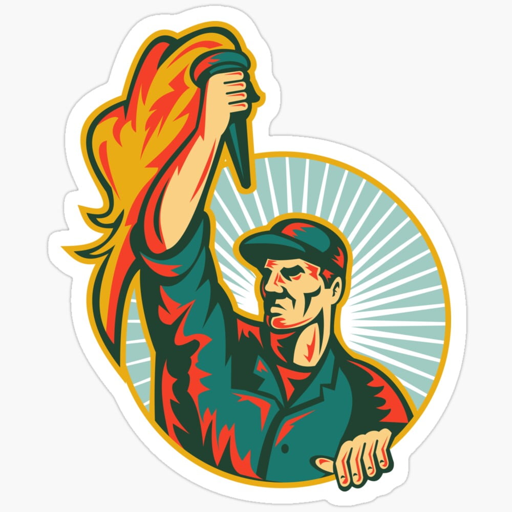 DOPASTICKER Worker Holding Up Flaming Torch Circle Retro Sticker Phone ...