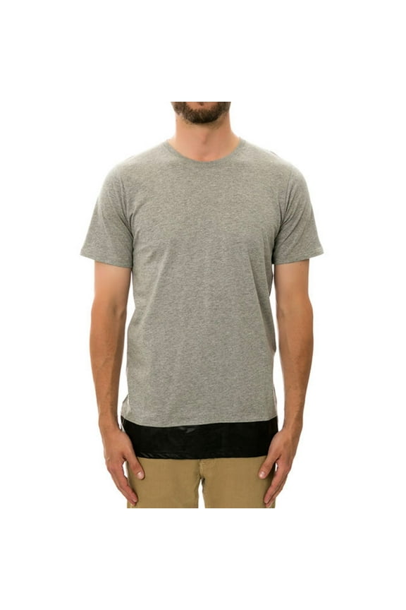 Mens The Leather Paneled Embellished T-Shirt, Grey, Medium