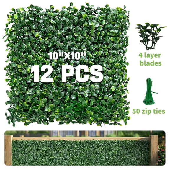 DOPGIB 10 X 10 in 12P Artificial Boxwood Privacy Fence Screen, UV-Anti Faux Greenery Hedge Backdrop for Garden, Backyard, Patio, Indoor Outdoor Decor