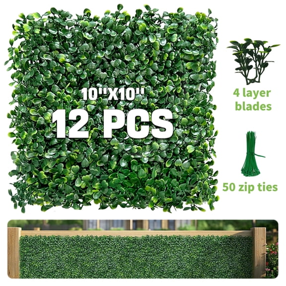 DOPGIB 10 X 10 in 12P(8.4 sqft) Artificial Grass Wall Backdrop Panels, UV-Anti Greenery Boxwood Panels for Indoor Outdoor Green Wall Decor & Ivy Fence Covering Privacy