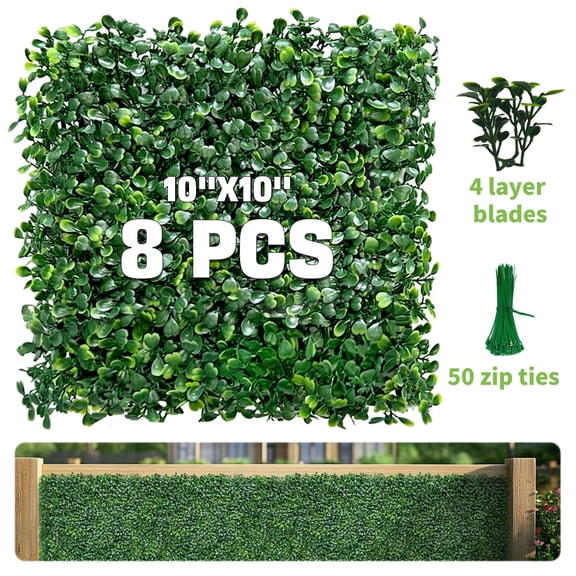 DOPGIB 10 X10 in (8 Pcs) Artificial Grass Wall Backdrop Panels, UV-Anti Greenery Boxwood Panels for Indoor Outdoor Green Wall Decor & Ivy Fence Covering Privacy