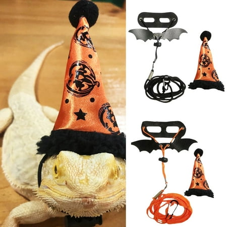 DOPI 1 Set Bearded Dragon Harness Adjustable Traction Tool Halloween Lizard Faux Leather Traction Rope Small Animal Supplies