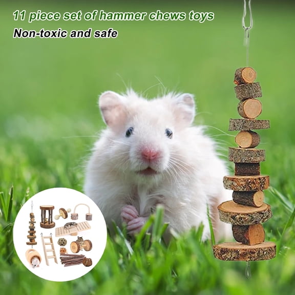DOPI 11Pcs/Set Molar Toy Healthy Attractive Wood Hamster Toy Grass Ball Set for Squirrels