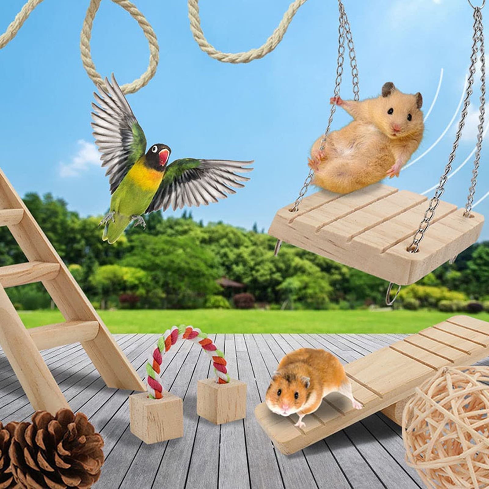DOPI 12Pcs/Set Hamster Toys Multiple Types Teeth Grinding Natural Wood Small Animal Play Chew Toys Pet Toys