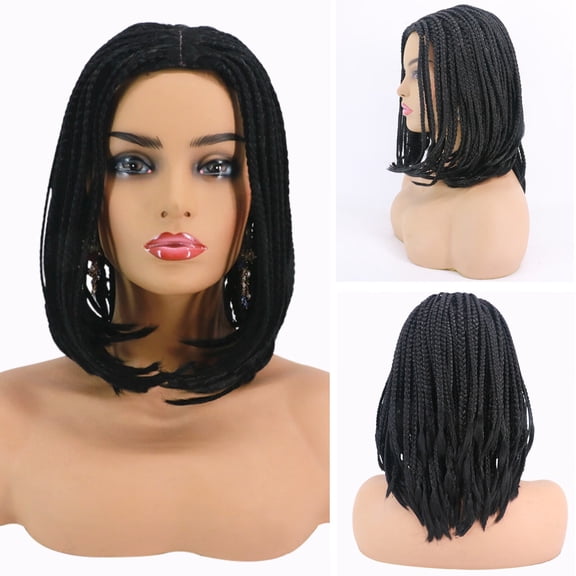 DOPI 13.7in Mechanism Short Braid Women African Black Three Strand Dirty Braid Wig Synthetic Wig Black Wigs For Black Women Human Hair