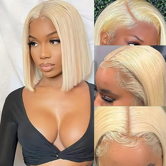 DOPI 180% Density 613 Blonde Bob Wig 13x4 Lace Front Wigs Human Straight Brazilian Virgin Human Hair Pre Plucked with Baby Hair for Black Women Bleached Knots Can be Dyed150% Density,10inch