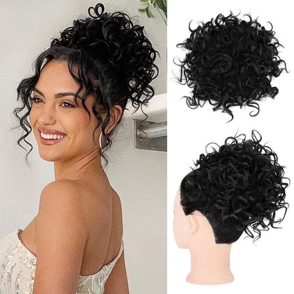 DOPI 1PC Messy Hair Bun Elastic Drawstring Loose Wave Large Curly 60g Short Synthetic Ponytail Hair Bun Extension for Women Daily Use - Black