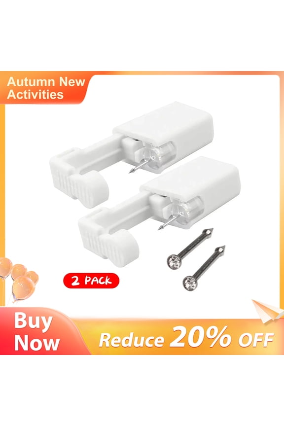 2PC Self Ear Piercing Gun, Disposable Self Ear Piercing Gun Kit with Earring Studs Safety Ear Piercing Gun Kit Tool (silver)