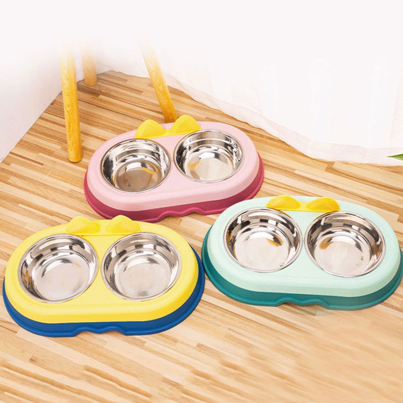 DOPI 2Pcs Pet Bowls with Base Large Capacity Stainless Steel Dog Food Dispenser Bowls Pet Supplies