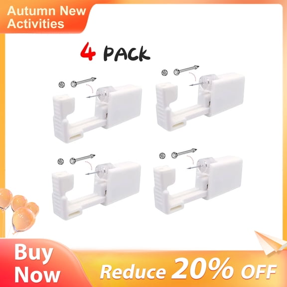 DOPI 4 Pack Self Ear Piercing Gun, Disposable Self Ear Piercing Gun Kit with Earring Studs Safety Ear Piercing Gun Kit Tool Stainless Steel(White- AB)