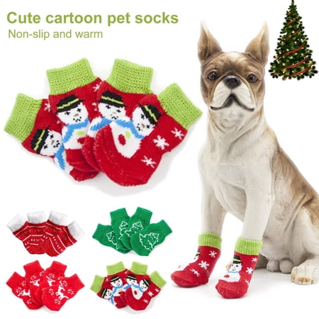 DOPI 4Pcs Pet Ankle Socks Christmas Series Pattern Anti-skid Good Elasticity Cartoon Pet Cotton Short Socks for Holiday