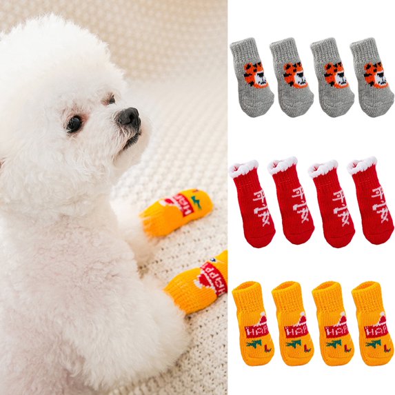 DOPI 4Pcs Pet Socks Good Elasticity Keep Warm Soft Cat Dog Paw Shoes Socks Pet Supplies