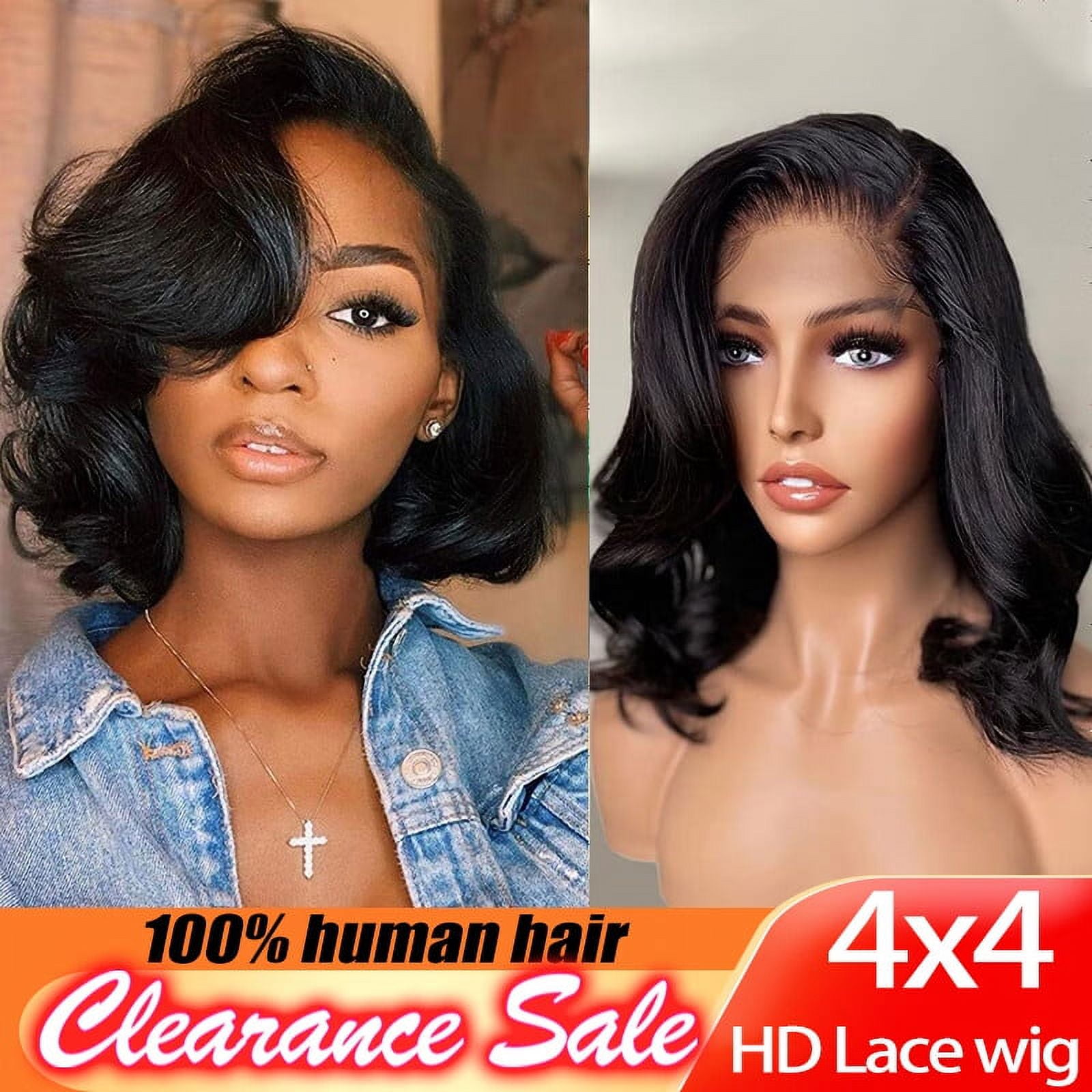 DOPI 4x4 Short Bob Body Wave Lace Front Wigs Human Hair For Women Nature Black Hd Transparent Lace