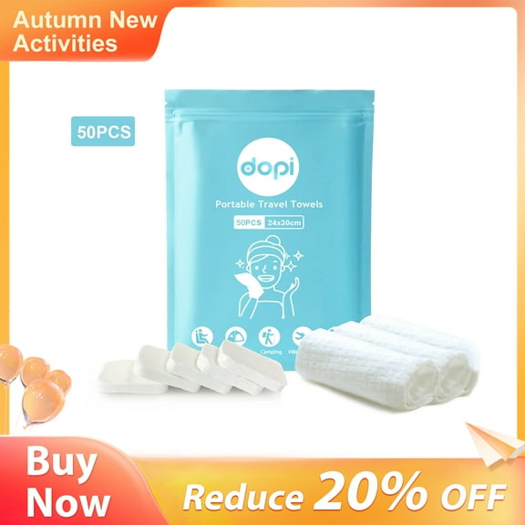 DOPI 50PCS Compressed Towels, Reusable Toilet Paper Tablets Coin Tissues Camping Wipes