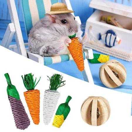 DOPI 5Pcs/Set Molar Toy Safe Eye-catching Wood Pet Hamster Toy Set for Small Animals