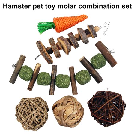 DOPI 6Pcs/Set Hamster Toy Attractive Healthy Wood Grinding Teeth Molar Skewers Toy for Small Animals