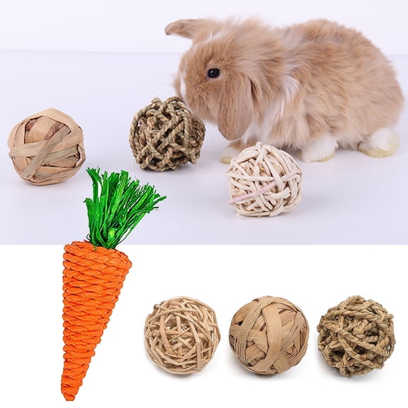 DOPI 6Pcs/Set Molar Toy Healthy Attractive Plastic Hamster Wooden Rattan Ball Set for Squirrels