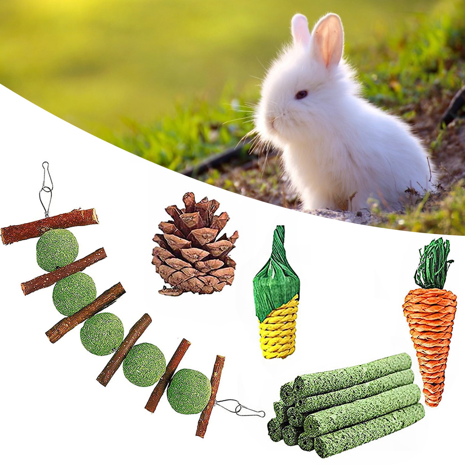 DOPI 7Pcs/Set Molar Toy Healthy Attractive Natural Smell Wooden Hamster Pet Toy Set for Squirrels