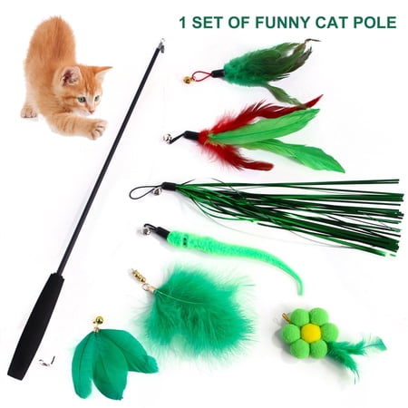 DOPI 8Pcs/Set Cats Wand Toy Bite Resistant Pet Interactive Adorable Cats Feather Teaser Stick Cats Supplies