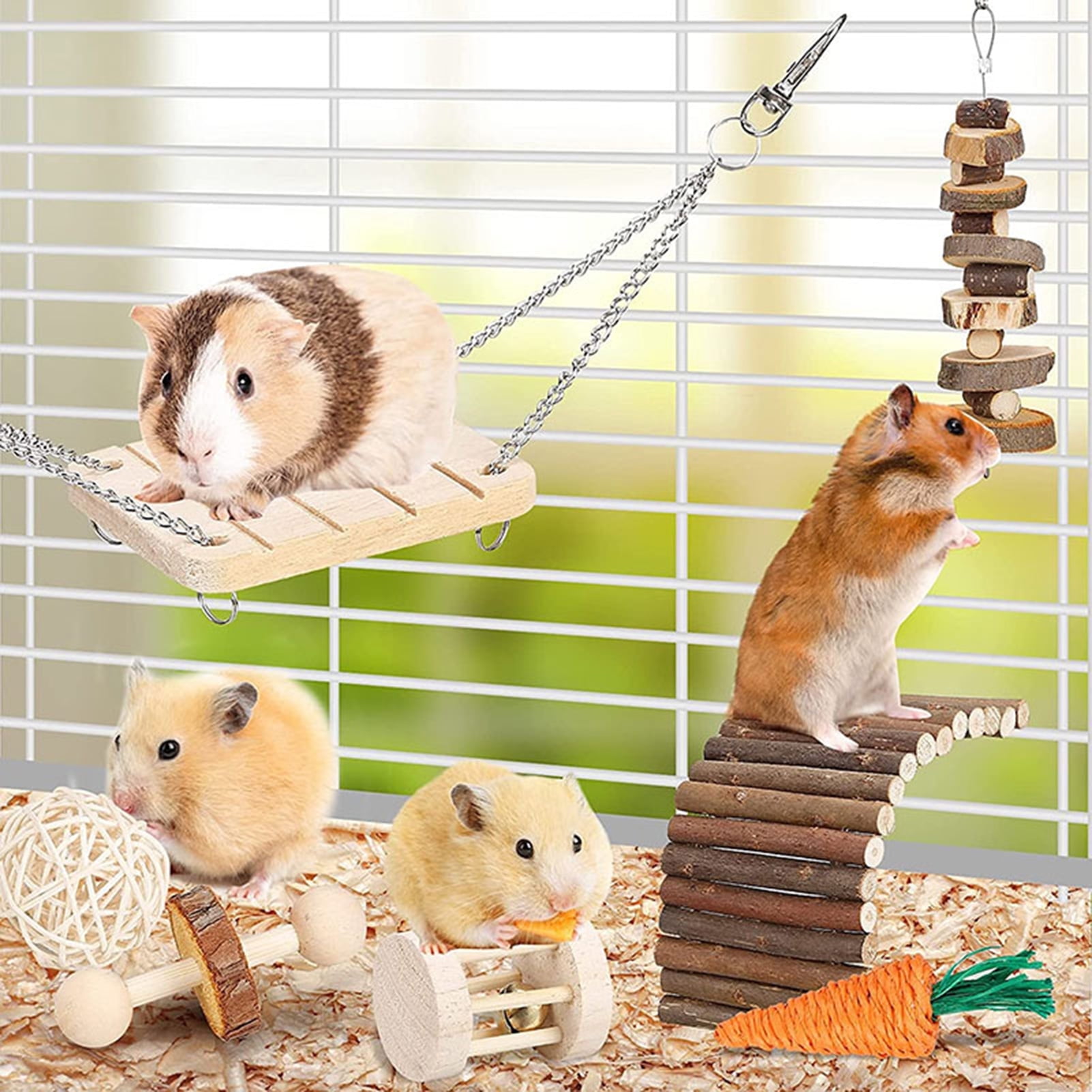 DOPI 8Pcs/Set Hamster Toy Funny Teeth Care Wood Natural Small Animal Play Chew Skewers Toy for Rabbit