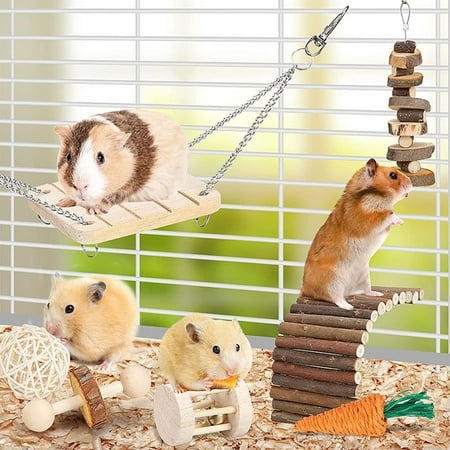 DOPI 8Pcs/Set Hamster Toy Funny Teeth Care Wood Natural Small Animal Play Chew Skewers Toy for Rabbit