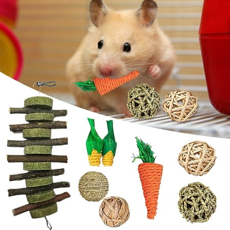 DOPI 8Pcs/Set Molar Toy Healthy Attractive Wood Hamster Rattan Ball Combo Toy for Squirrels