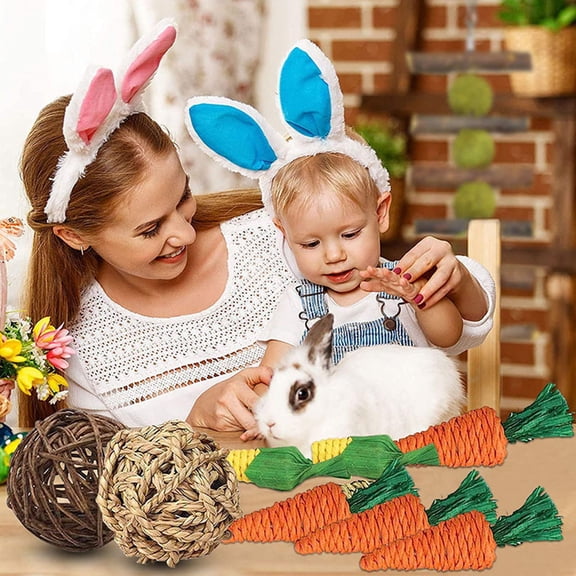 DOPI 9Pcs/Set Hamster Chew Toys Timothy Hay Balls Teeth Grinding Natural Small Animal Play Chew Toys Pet Supplies