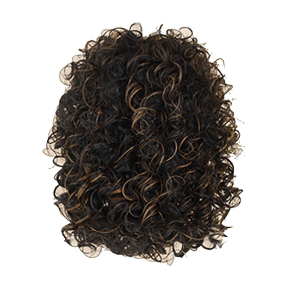 DOPI African Short Curly Hair Small Curly Hair Bangs Black Wig Hair Set Rose Net Mechanism Fiber Wig(2Pack)