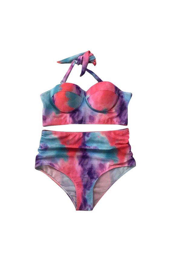 Beach Swimsuit Hanging Neck Sexy High Waist Print Bikini Gradient Set