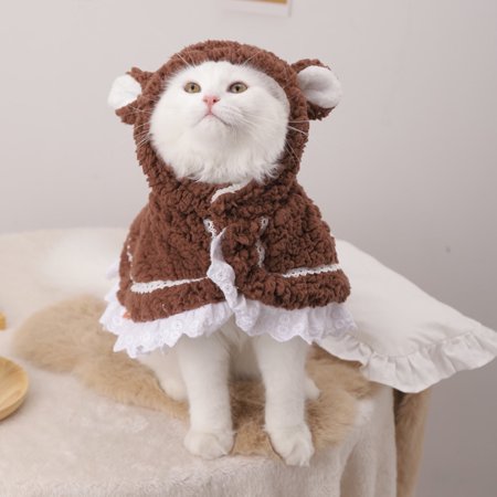 DOPI Bear Ear Design Pet Cape Washable Polyester Cozy Winter Pet Costume Pet Supplies