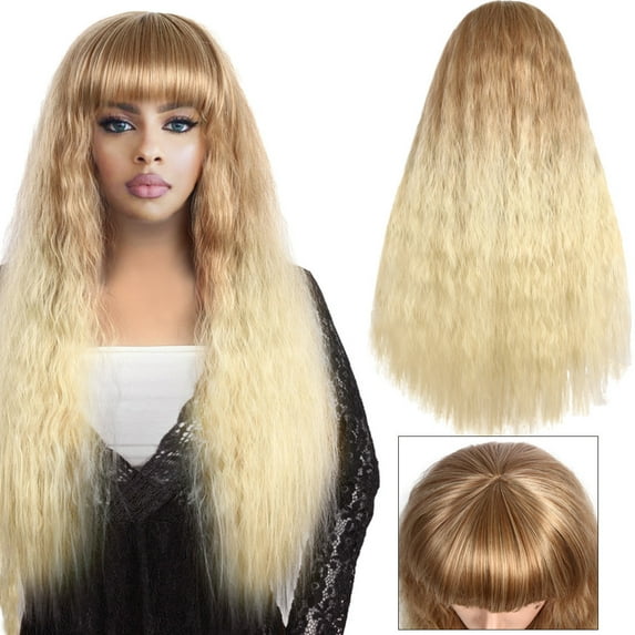 DOPI Black Gold Long Curly Hair Wig Synthetic Water Wave Curly Long Hair Wigs Fashion