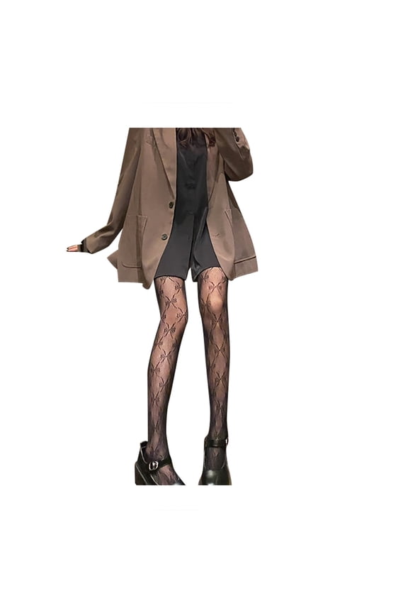 Black Tights for Women Sheer with Rhinestones Women's Pattern Tights Fishnet Bowknot Print Pantyhose Stockings DOPI Free Size (without Panties) Black-A