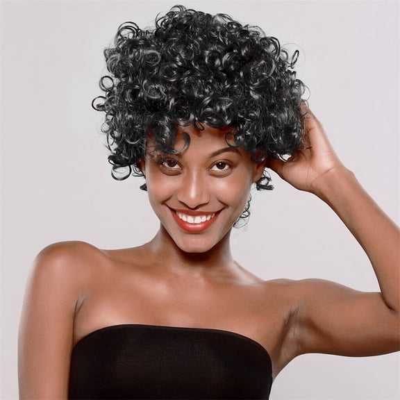 DOPI Black Women Natural Party Short Wave Bobo Wig Sexy Curly Wavy Synthetic Wigs