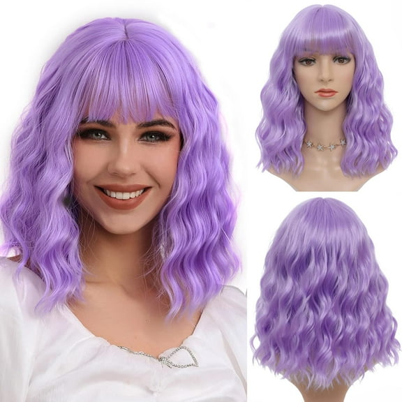 DOPI Blonde Wig with Bangs 14 Inch Blonde Wig Synthetic Shoulder Length Glueless wig Cosplay Bob Wig for Girl for Daily Party Use (14Inch, Blonde wig)