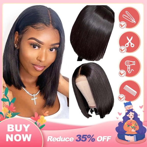 DOPI Bob Wigs Human Hair 12 inch Bob Lace Front Wig for Black Women Brazilian Virgin Hair 4x4 Lace Closure Wigs Human Hair Glueless Bob Wig(2Pack)