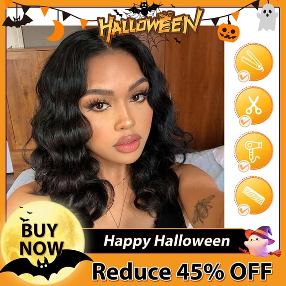 DOPI Body Wave 4x4 Lace Front Wig Human Hair for Women Brazilian Lace Closure Wigs 180% Density Natural Color 12 inch