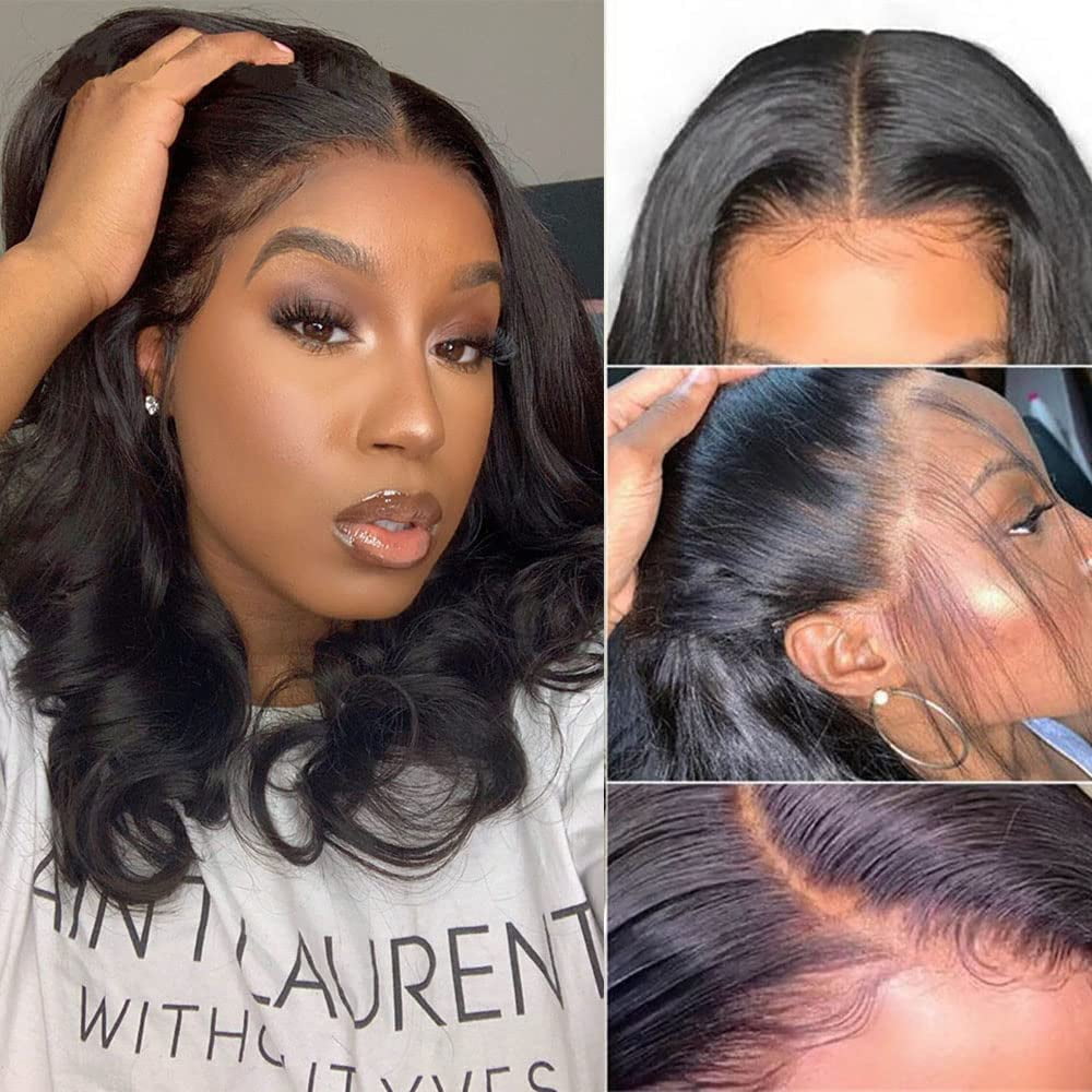 DOPI Body Wave Frontal Wig 4x4 Lace Front Wigs for Black Women Human Hair 180% Density Pre Plucked Glueless Brazilian Hair Wet and Wavy Natural Color 12 Inch