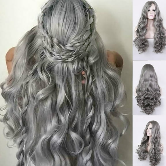 DOPI Brazilian Virgin Hair Full Lace Cap Band Human Hair Wigs For Black Women 70CM Sexy Gradient Grey Party Wigs Long Curly