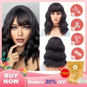 DOPI Brazilian Virgin Hair Full Lace Cap Band Human Hair Wigs For Black Women Women Short Wavy Bob Silky Wavy Synthetic Hea