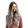 thumbnail image 1 of DOPI Brown Gradient Silver Grey Long Curly For Woman Artificial Hair Wigs + Free Cap, 1 of 5