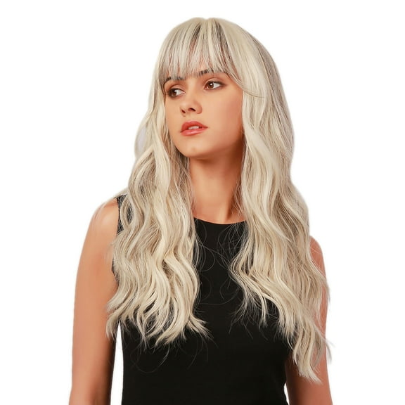 DOPI Brown Ombre Short Curly Wigs with Bangs Synthetic Natural Hair for Women Girl