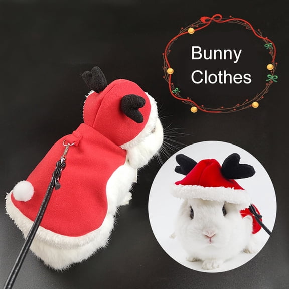 DOPI Bunny Clothes with Leash Windproof Thickening Small Animal Rabbit Warm Vest for Christmas