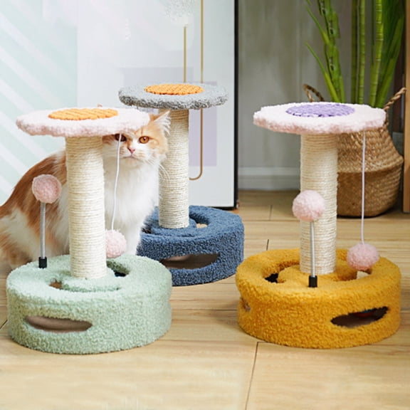 DOPI Cat Climbing Frame Sunflower Shape Tear-resistant Sisal Cartoon Kitten Scratching Post with Pompom Pet Supplies