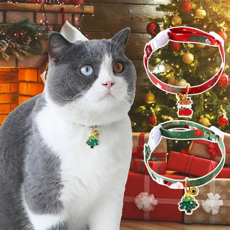 DOPI Cat Collar Christmas Tree Pattern Anti-choke Adjustable Christmas Breakaway Cats Dogs Collars with Bell for Festival