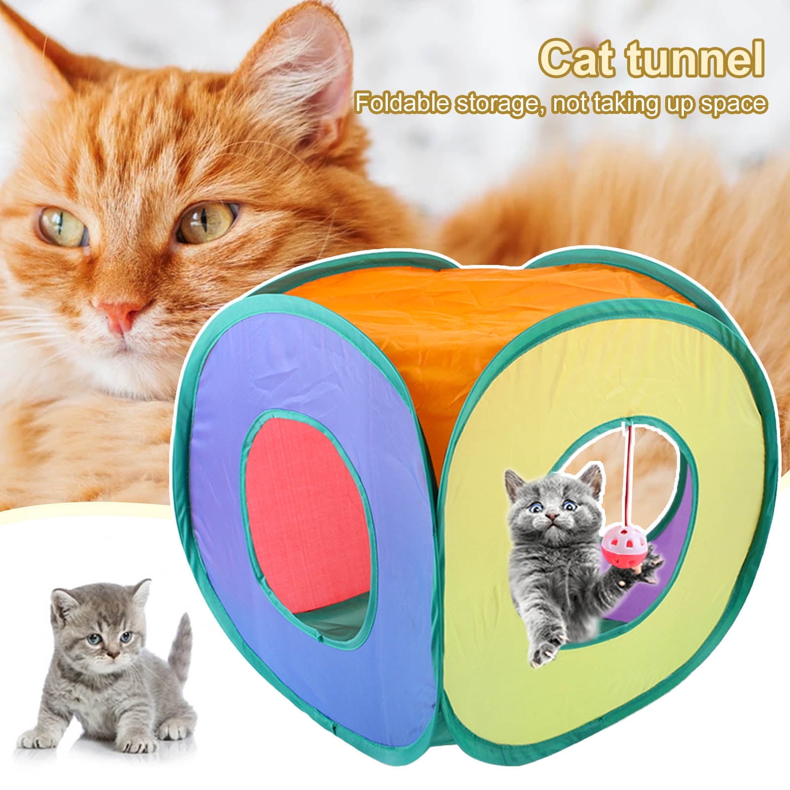DOPI Cat Tube Toy Rainbow Color Relieve Boredom Foldable Square Pet Kitten Tunnel Toy Pet Gift
