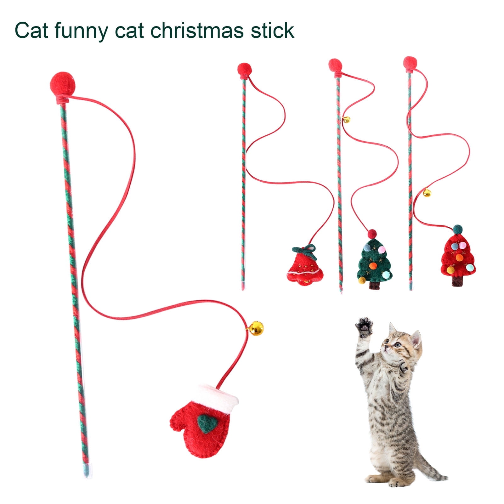 DOPI Cats Wand Toy Christmas Accessories Pet Interactive Soft Cats Teaser Rod Toy with Bell Cats Supplies