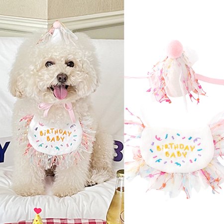 DOPI Dog Cap Bib Decorative Skin-friendly Sequin Puppy Birthday Cap Neckerchief Party Fancy Dress for Taking Photo